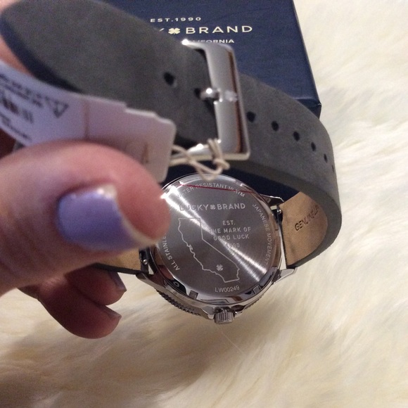 New $145 LUCKY Brand Gray Leather WATCH Round - Picture 6 of 6
